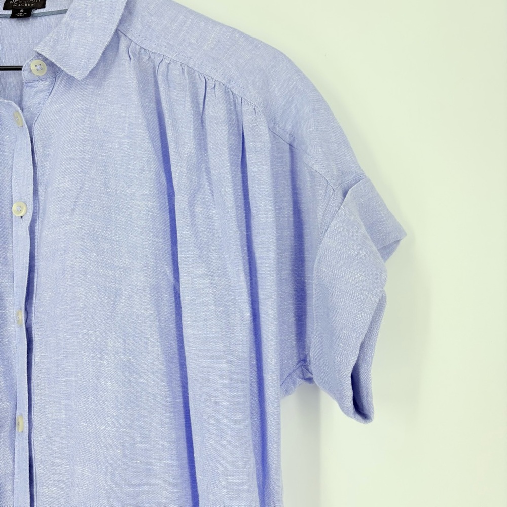 J. Crew Baird McNutt Relaxed Fit Short Sleeve Irish Linen Blue Shirt Dress - Picture 9 of 13